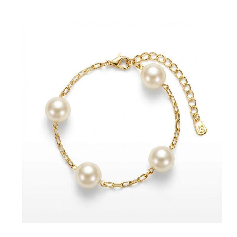 PULSEIRA DE ELOS COM PÉROLAS CLÁSSICAS EM BANHO DE OURO 18K