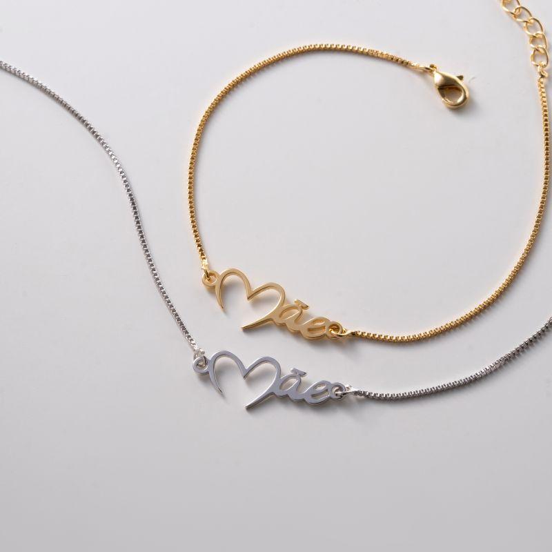 PULSEIRA VENEZIANA MÃE COM CORAÇÃO EM BANHO DE OURO 18K